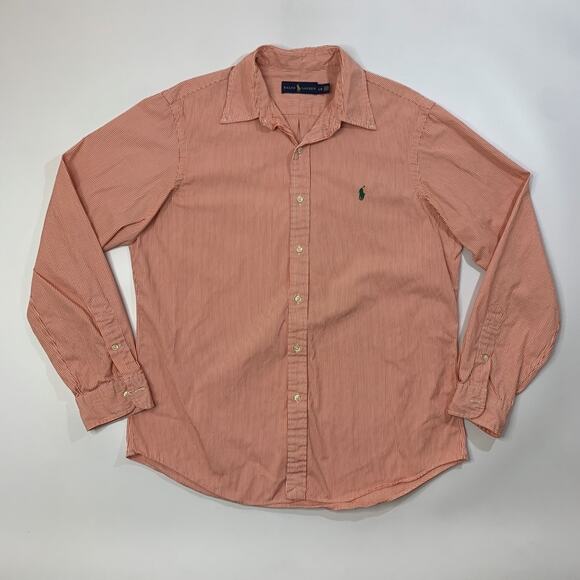 Ralph Lauren Shirt Mens L Large Tangerine White Striped Button Up Long Sleeve - Picture 2 of 11